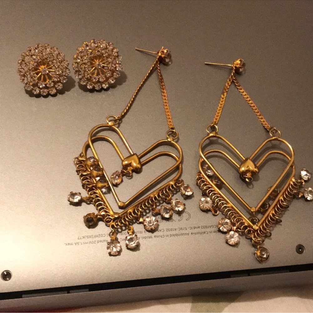 Gold Heart Drop Earrings and Stud Set (Goldtoned, like new)